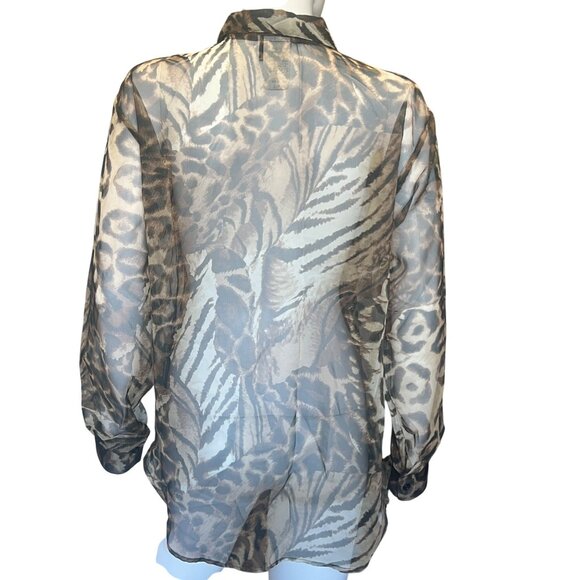 Via Max Sheer Leopard & Zebra Print Button-Up Blouse Vintage Womens Small - Picture 2 of 7